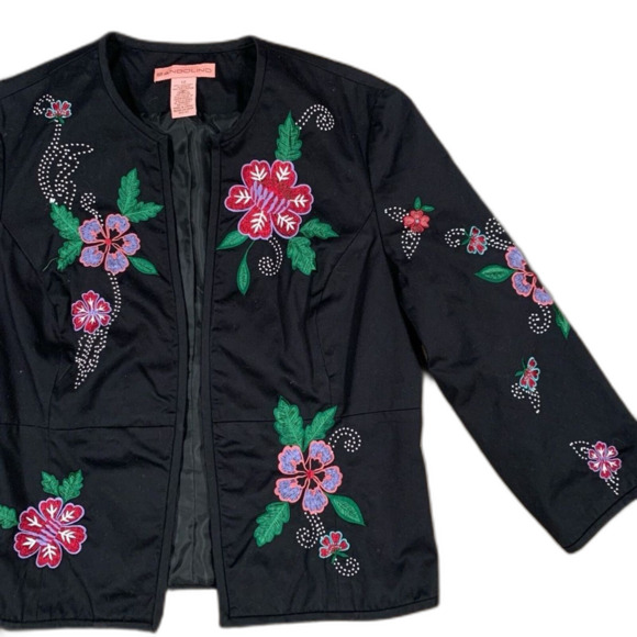 Bandolino Floral Tapestry Black Bolero Open Front Cotton Blazer Size 12 - Picture 6 of 8